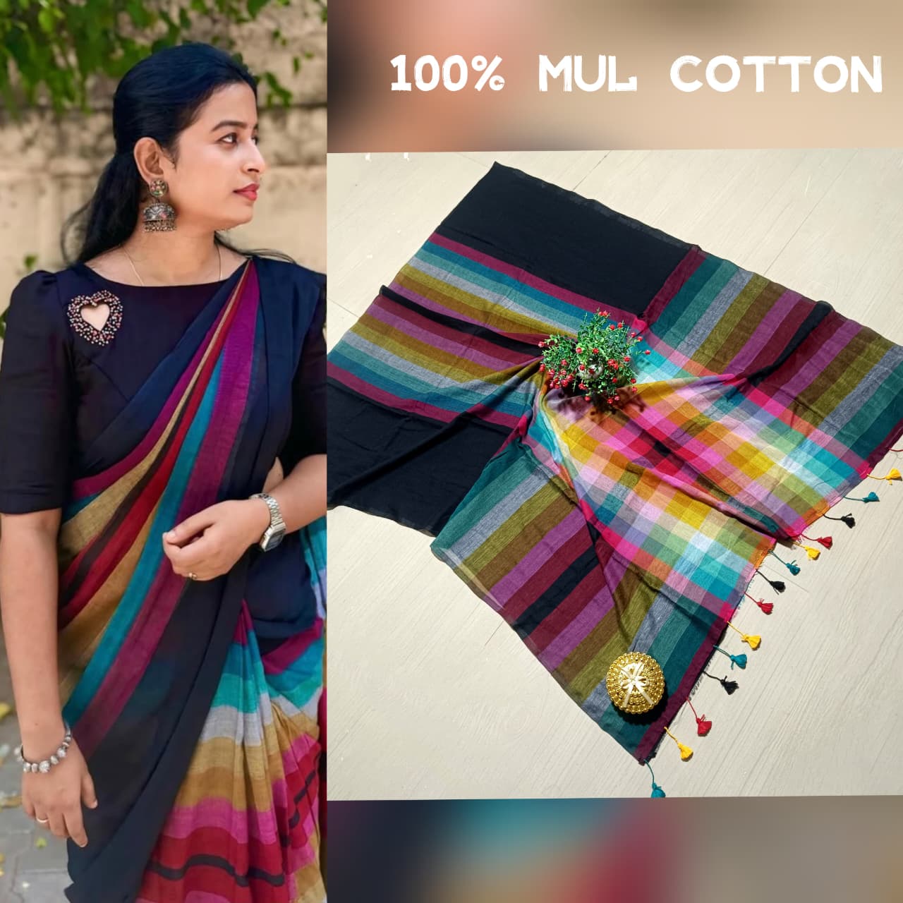 trendy Mul Mul Cotton Rainbow Saree