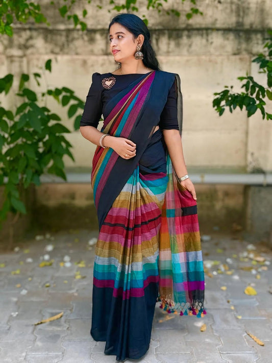 trendy Mul Mul Cotton Rainbow Saree