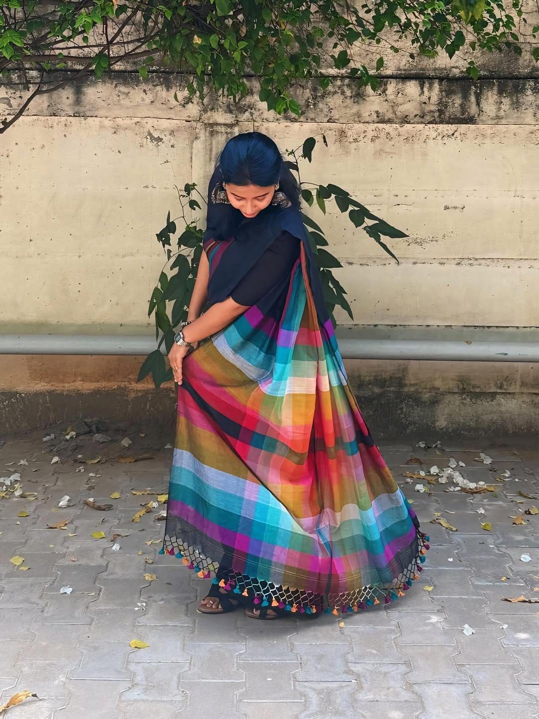 trendy Mul Mul Cotton Rainbow Saree