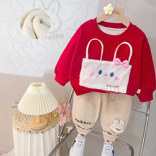 KIDS LONG SLEEVES FURR RABBIT PULLOVER TWO PC SET