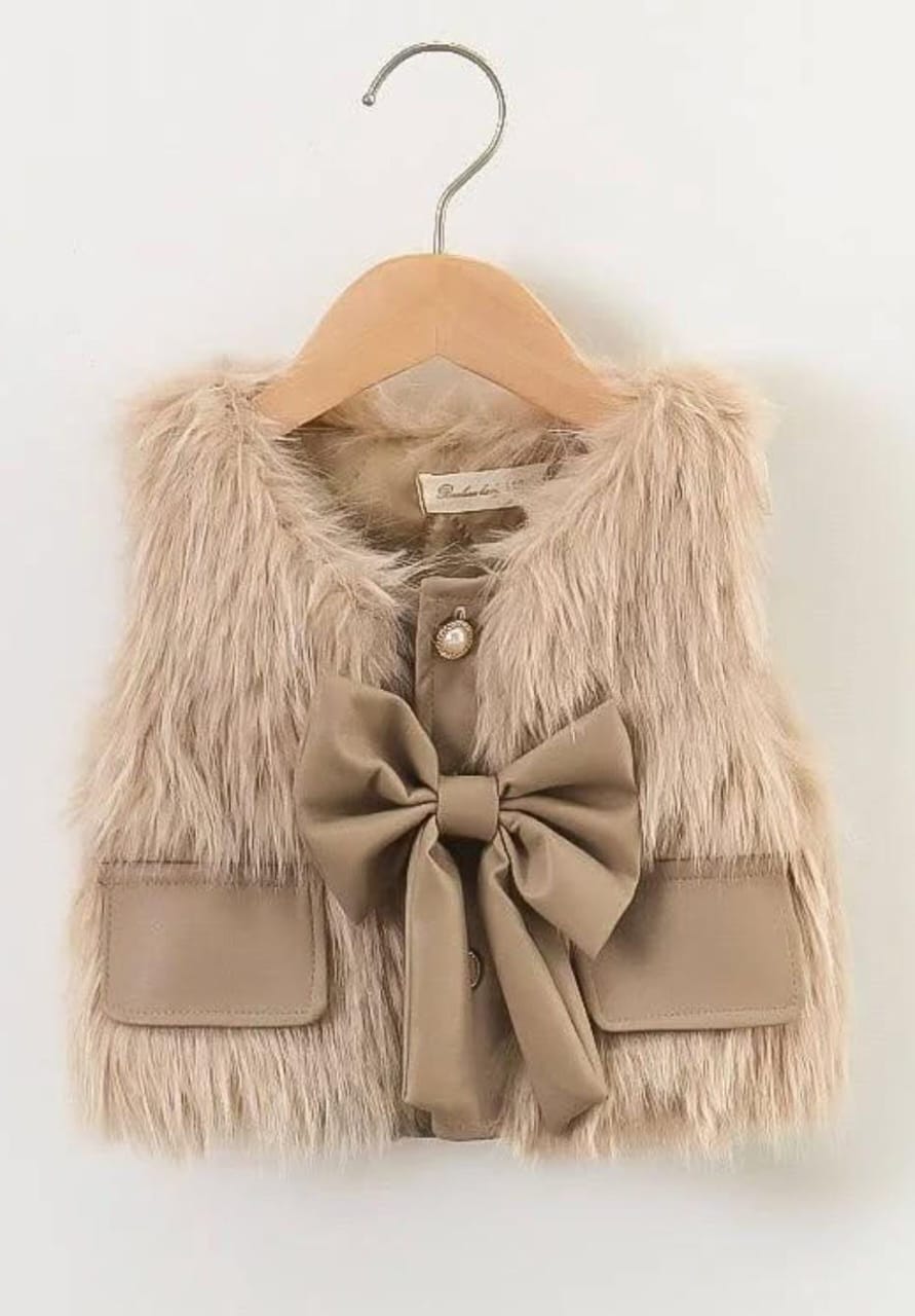 WINTER BOWKNOT FURR JACKET WITH POCKETS FOR KIDS