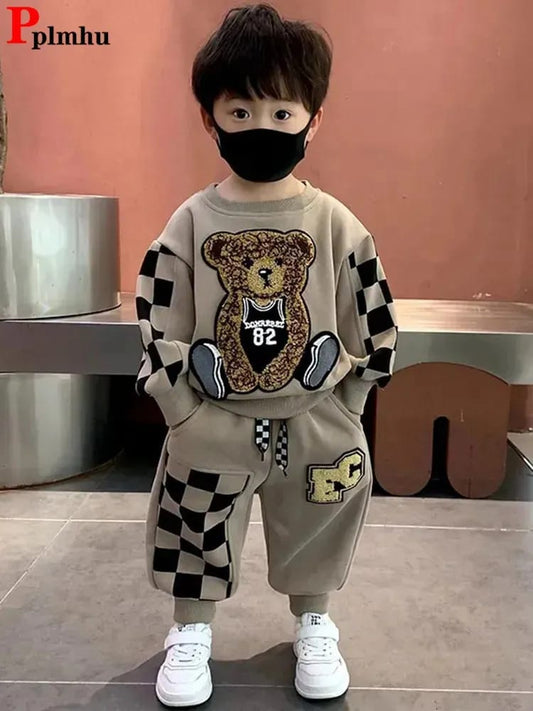 Kids' Bear and Checkerboard Tracksuit Set